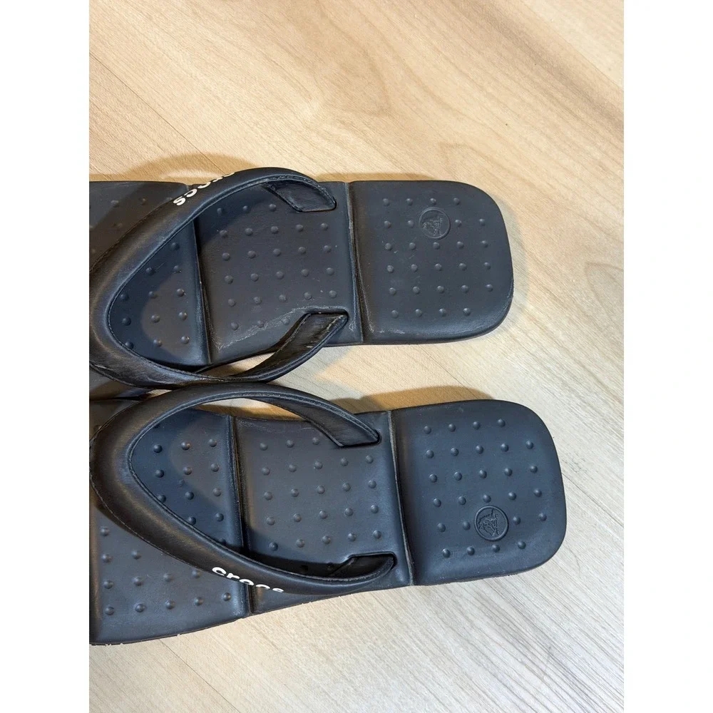 Crocs Flip Flop Sandals Black W10 Womens Padded Thong Beach Casual